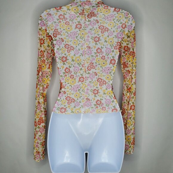Le Lis Womens Floral Mesh Sheer Long Sleeve Top Size L Whimsey Cottage Core Boho - Picture 4 of 9